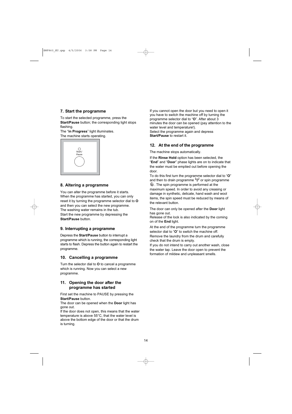 Electrolux EWF860 User Manual | Page 14 / 21