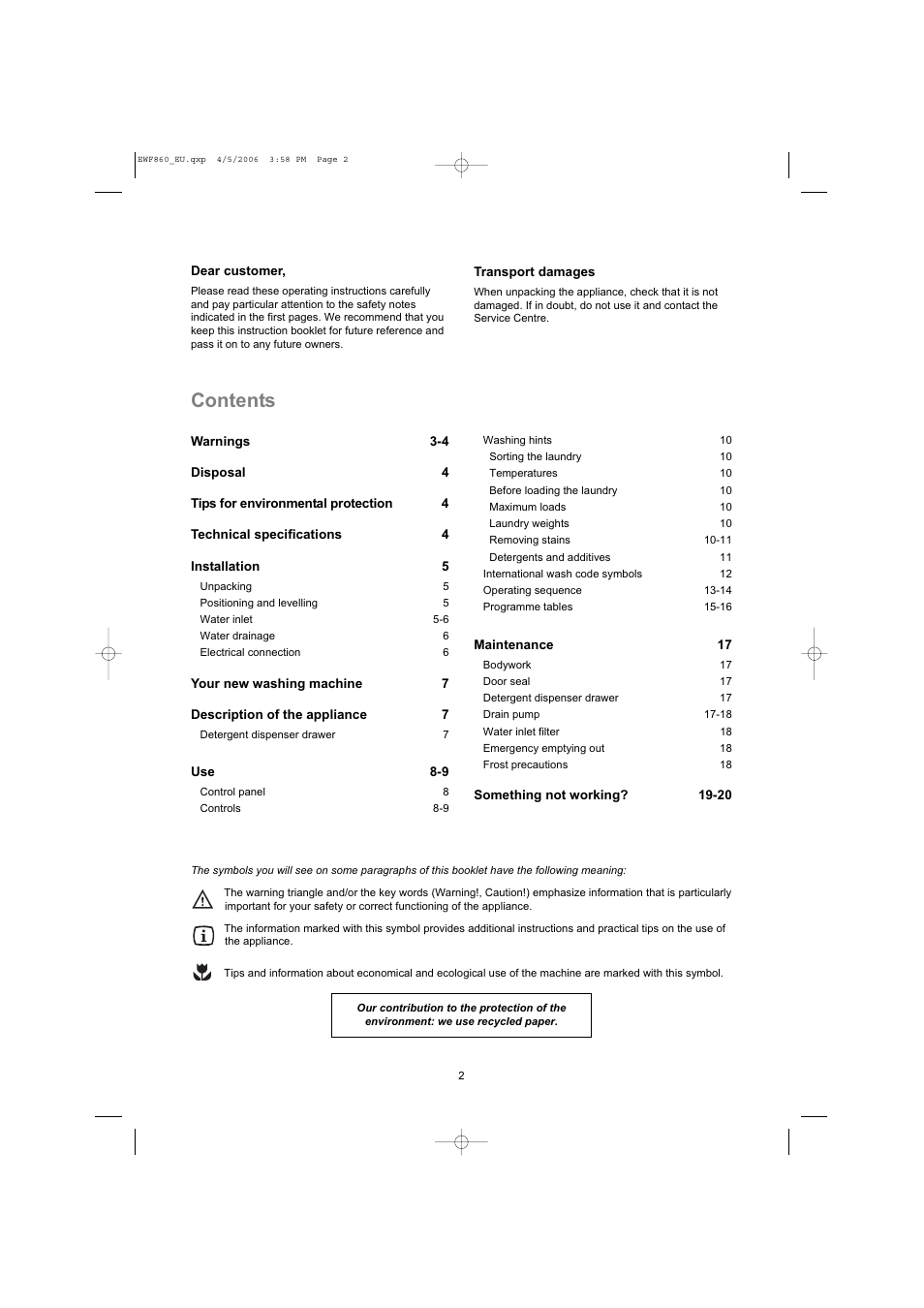 Electrolux EWF860 User Manual | Page 2 / 21