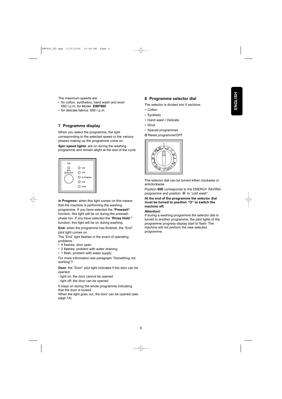 Electrolux EWF860 User Manual | Page 9 / 21