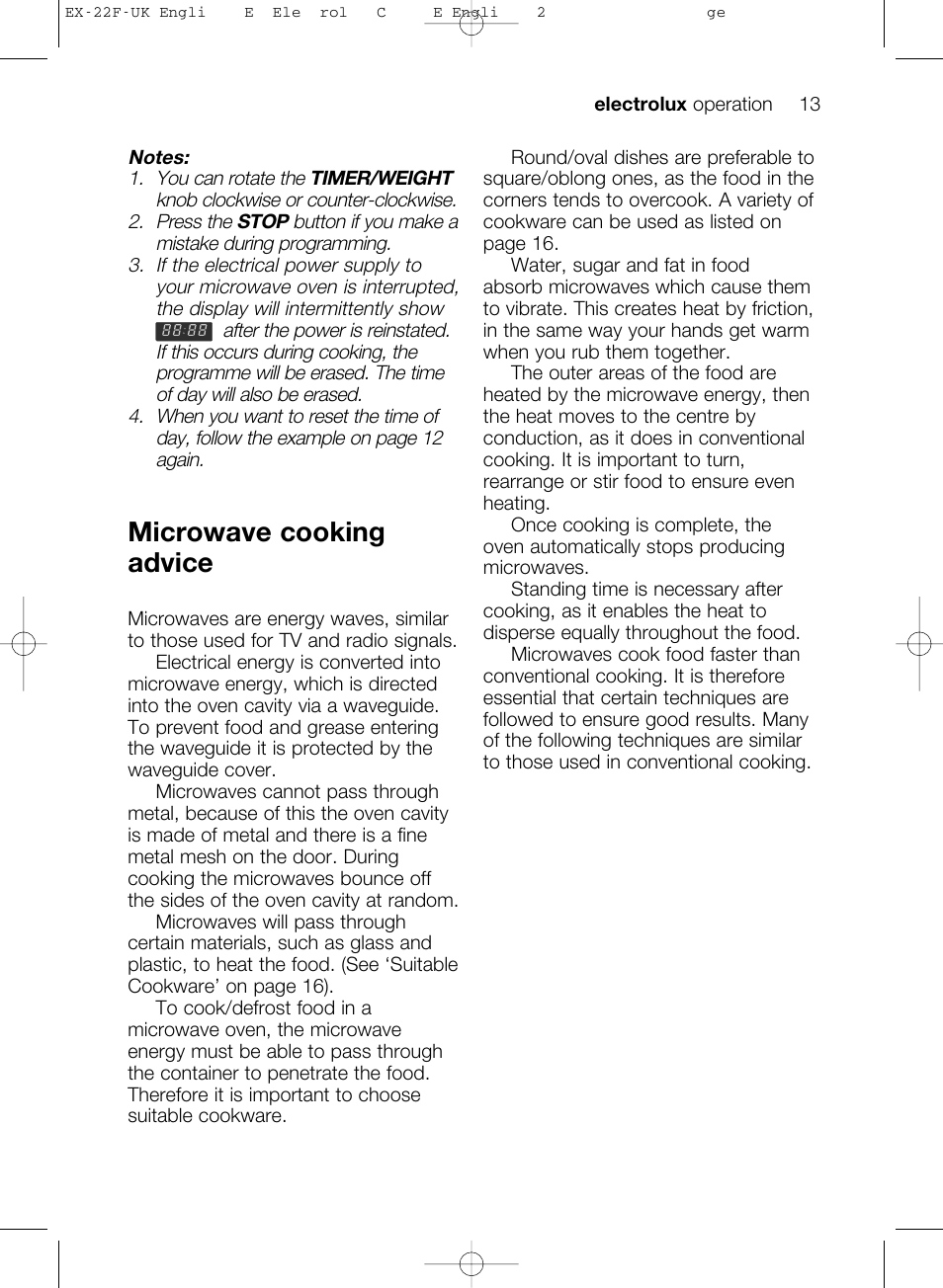 Microwave cooking advice | Electrolux EMS17206 User Manual | Page 13 / 44