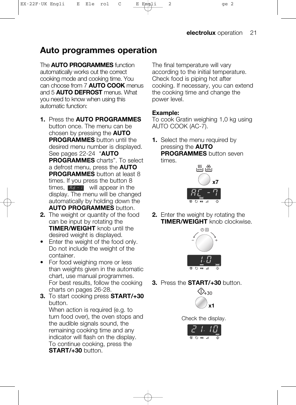 Auto programmes operation | Electrolux EMS17206 User Manual | Page 21 / 44