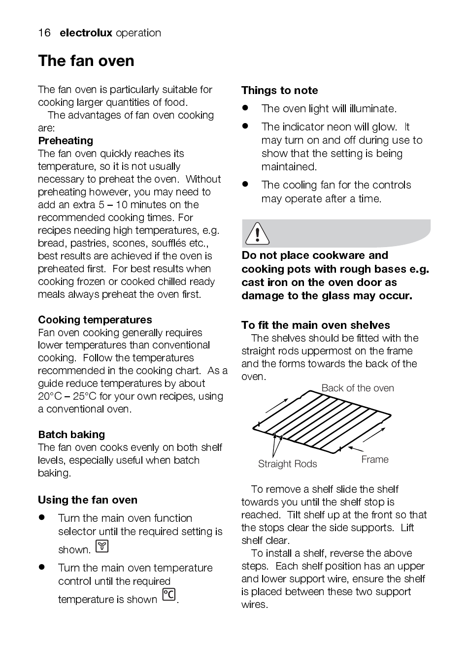 Electrolux, Using the fan oven | Electrolux EOD43102 User Manual | Page 16 / 48