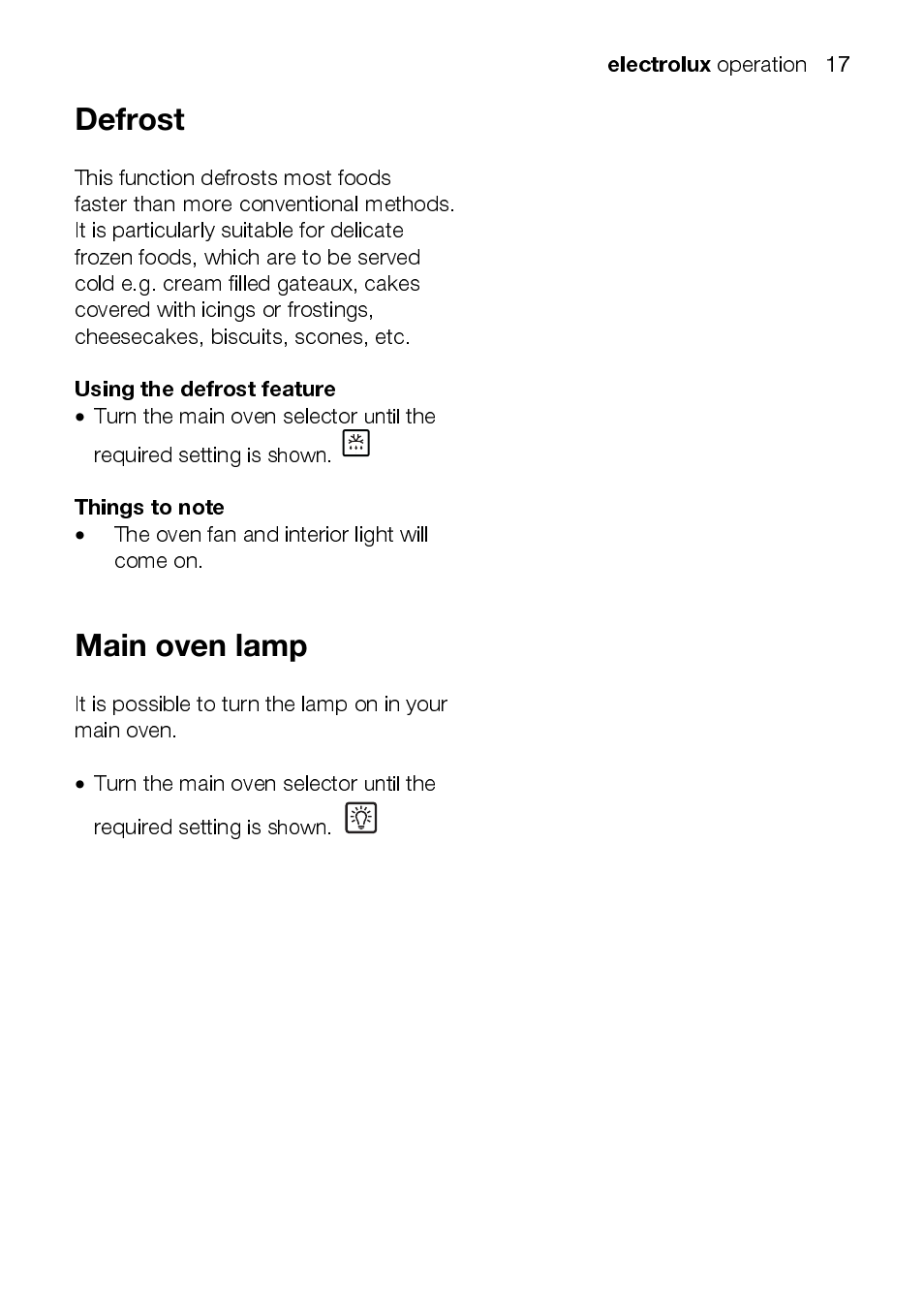 Electrolux, Using the defrost feature | Electrolux EOD43102 User Manual | Page 17 / 48