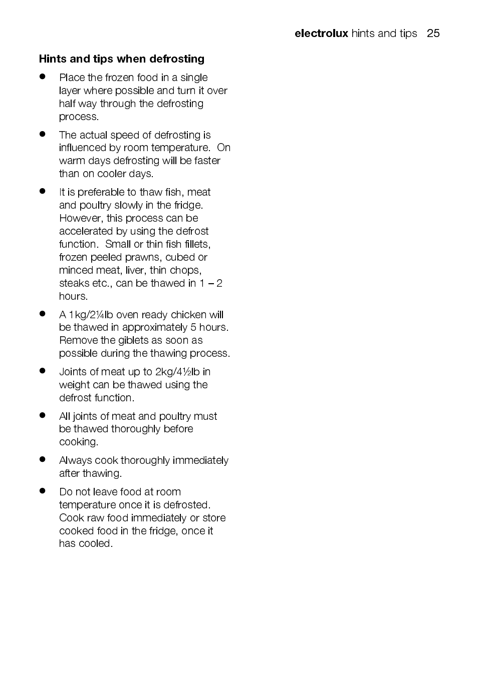 Electrolux, Hints and tips when defrosting | Electrolux EOD43102 User Manual | Page 25 / 48