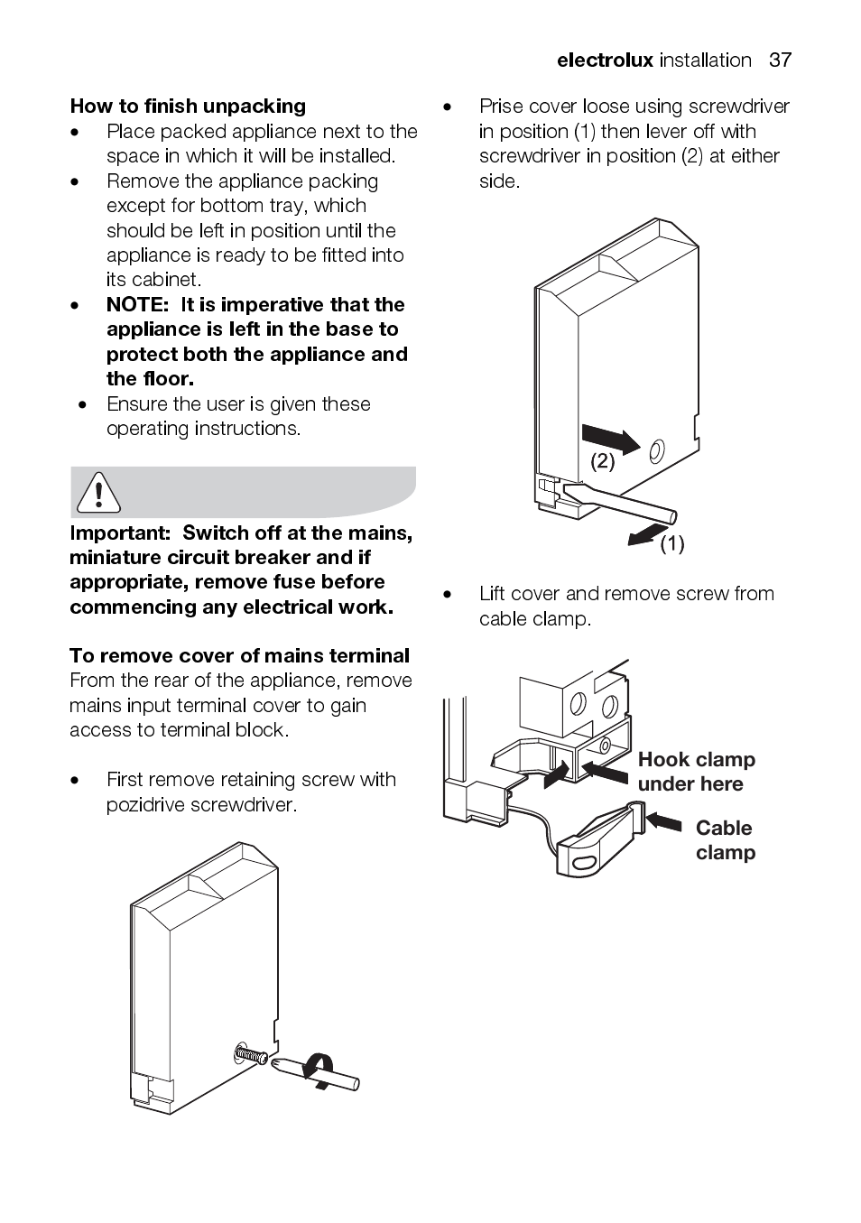 Electrolux, How to finish unpacking | Electrolux EOD43102 User Manual | Page 37 / 48
