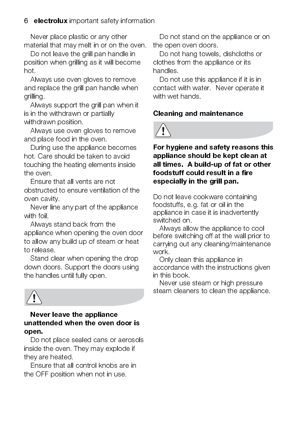 Electrolux, Cleaning and maintenance | Electrolux EOD43102 User Manual | Page 6 / 48