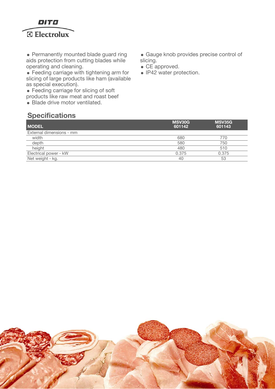 Specifications | Electrolux MSV30G User Manual | Page 2 / 3