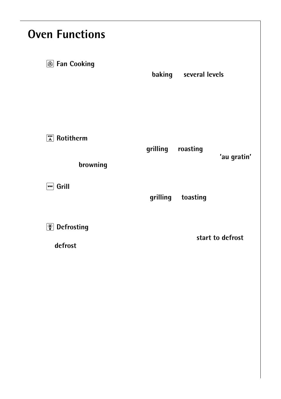 Oven functions | Electrolux B 2190 User Manual | Page 11 / 56