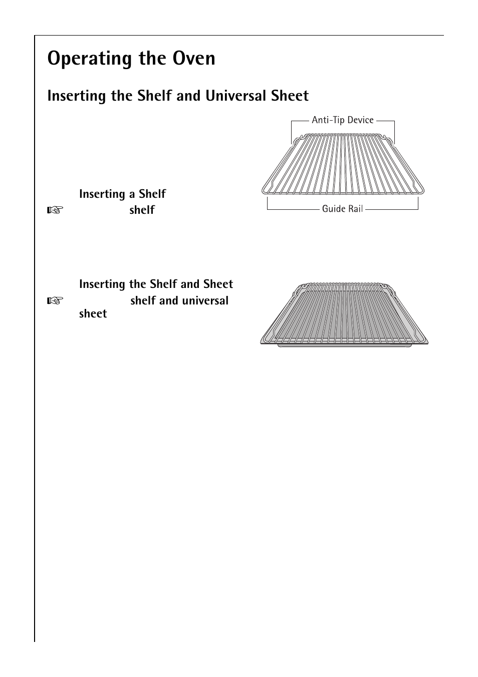 Operating the oven, Inserting the shelf and universal sheet | Electrolux B 2190 User Manual | Page 14 / 56