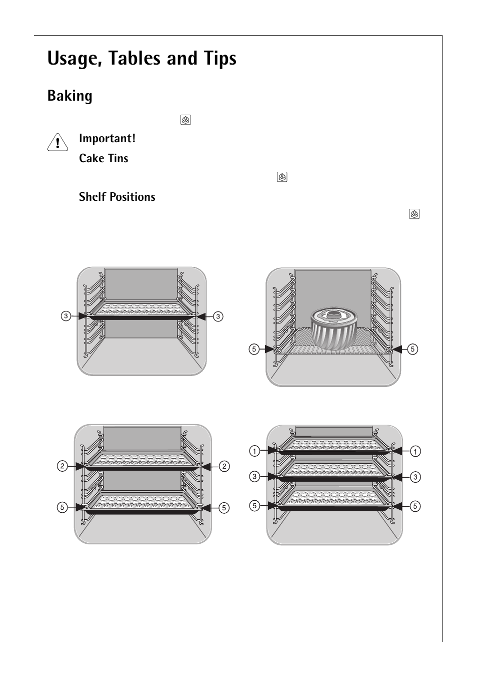 Usage, tables and tips, Baking | Electrolux B 2190 User Manual | Page 21 / 56