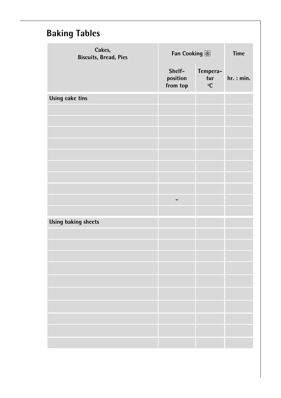 Baking tables | Electrolux B 2190 User Manual | Page 23 / 56