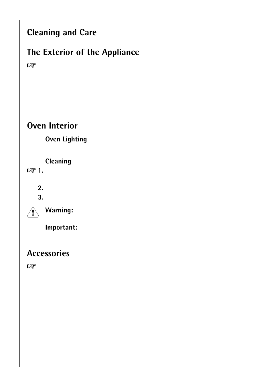 Cleaning and care the exterior of the appliance, Oven interior, Accessories | Electrolux B 2190 User Manual | Page 34 / 56