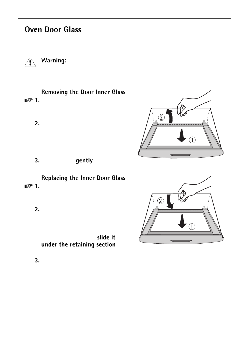 Oven door glass | Electrolux B 2190 User Manual | Page 39 / 56