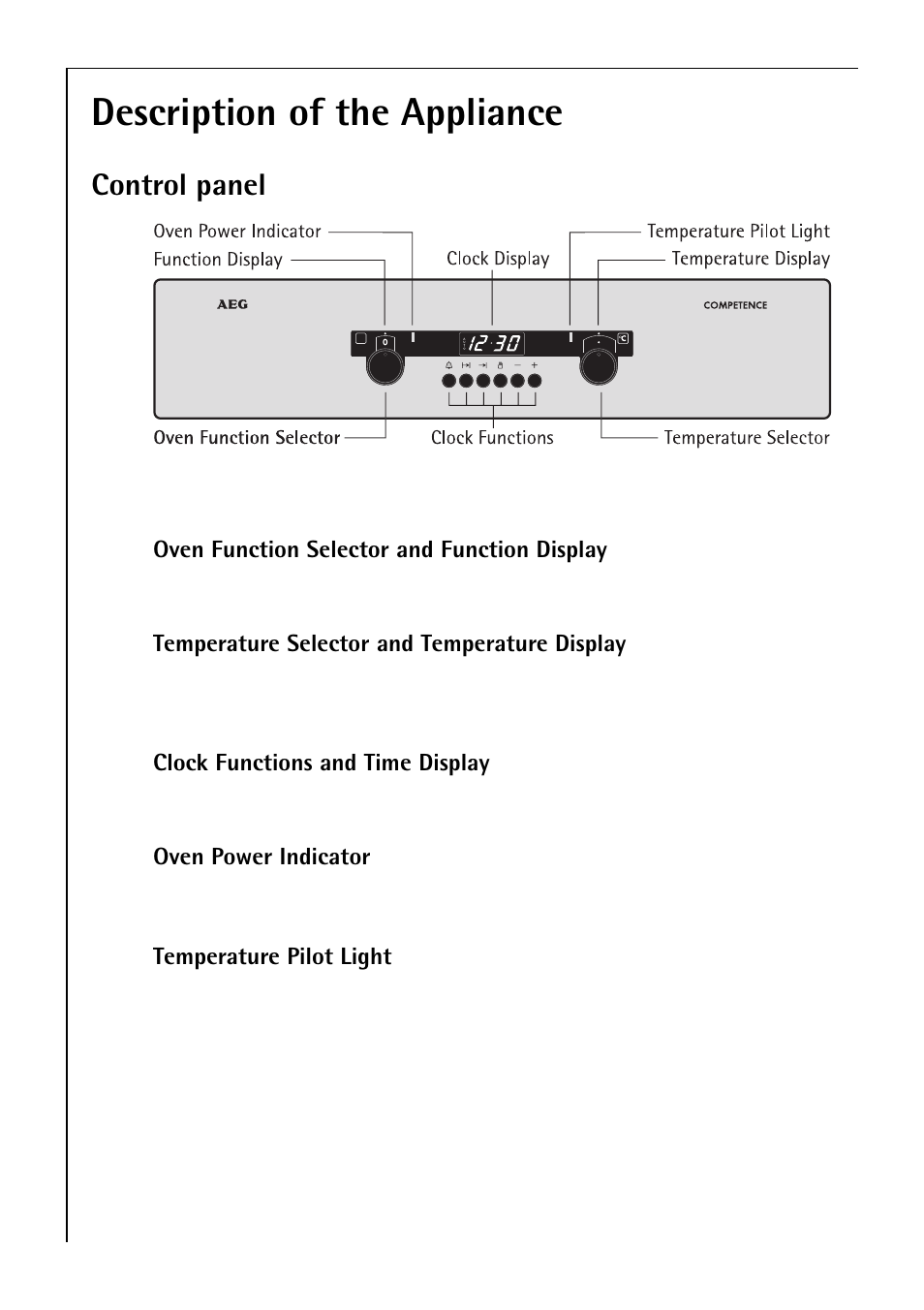 Description of the appliance, Control panel | Electrolux B 2190 User Manual | Page 8 / 56