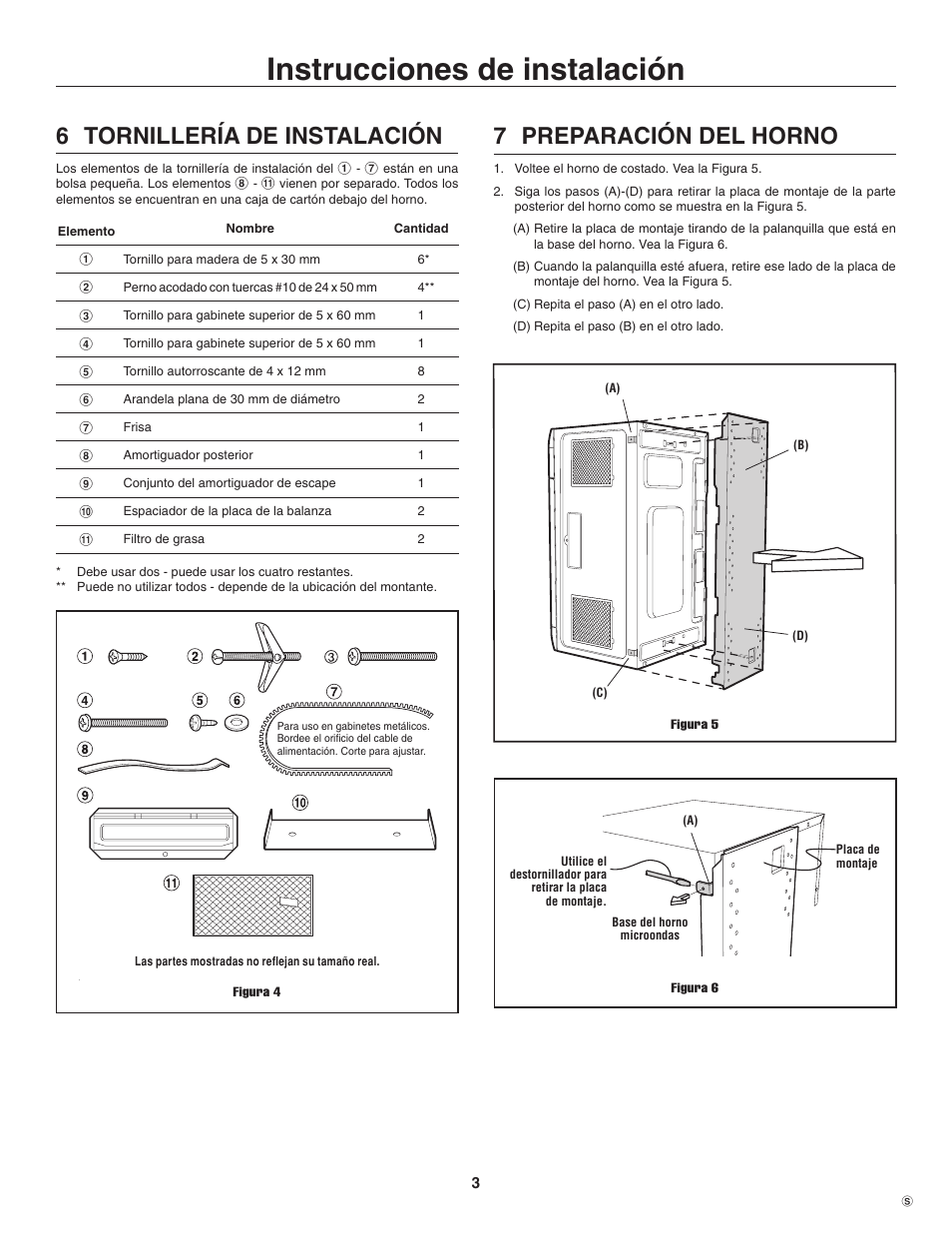 Instrucciones de instalación, 6 tornillería de instalación, 7 preparación del horno | Electrolux TINSEB484MRR0 User Manual | Page 11 / 24