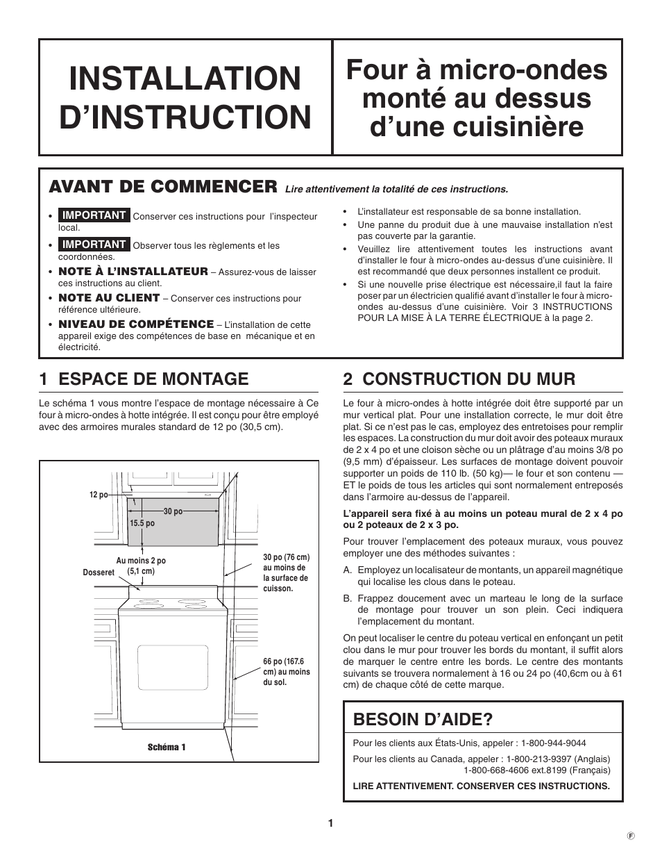 Installation d’instruction, Espace de montage, Avant de commencer | 2 construction du mur, Besoin d’aide | Electrolux TINSEB484MRR0 User Manual | Page 17 / 24