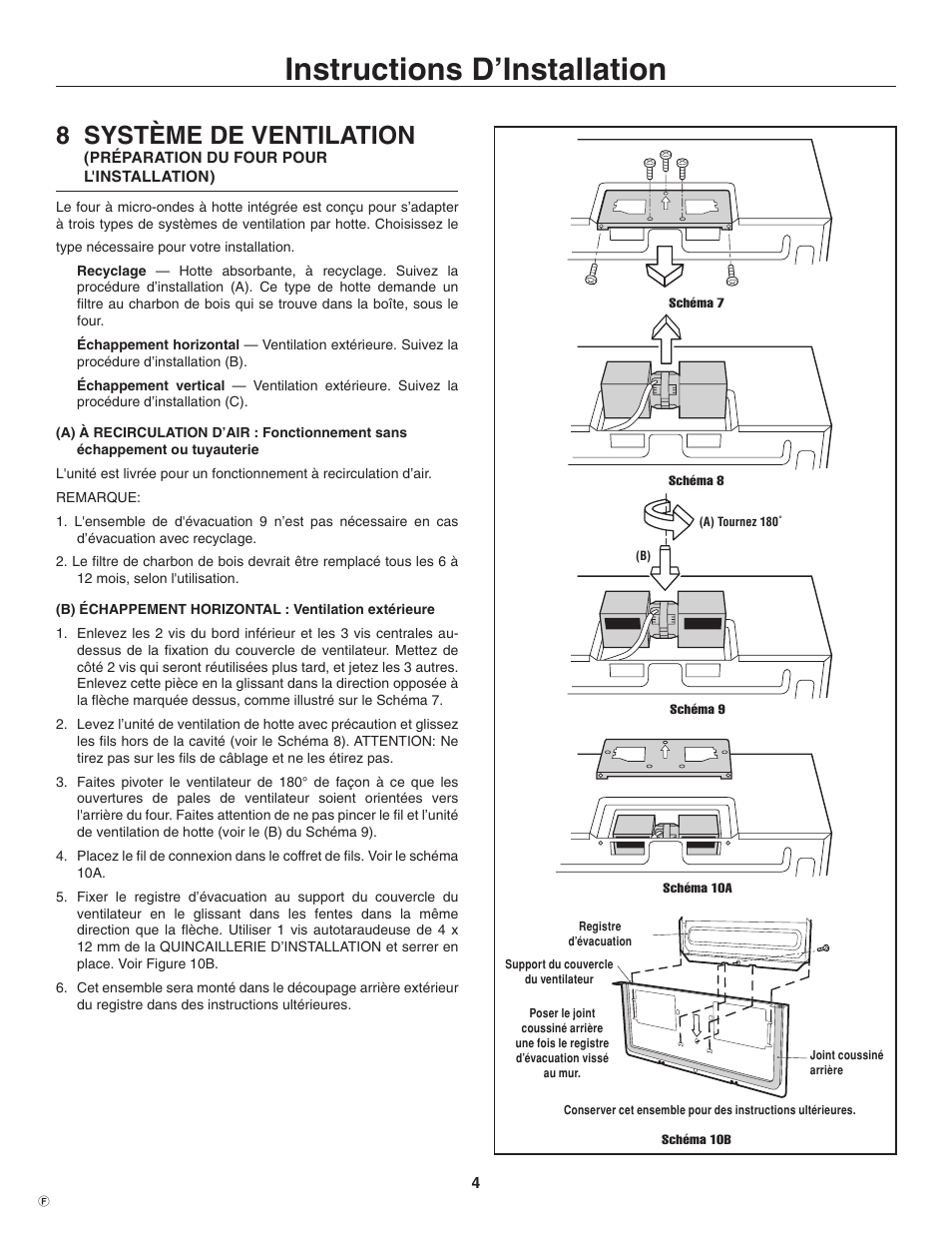 Instructions d’installation, 8 système de ventilation | Electrolux TINSEB484MRR0 User Manual | Page 20 / 24