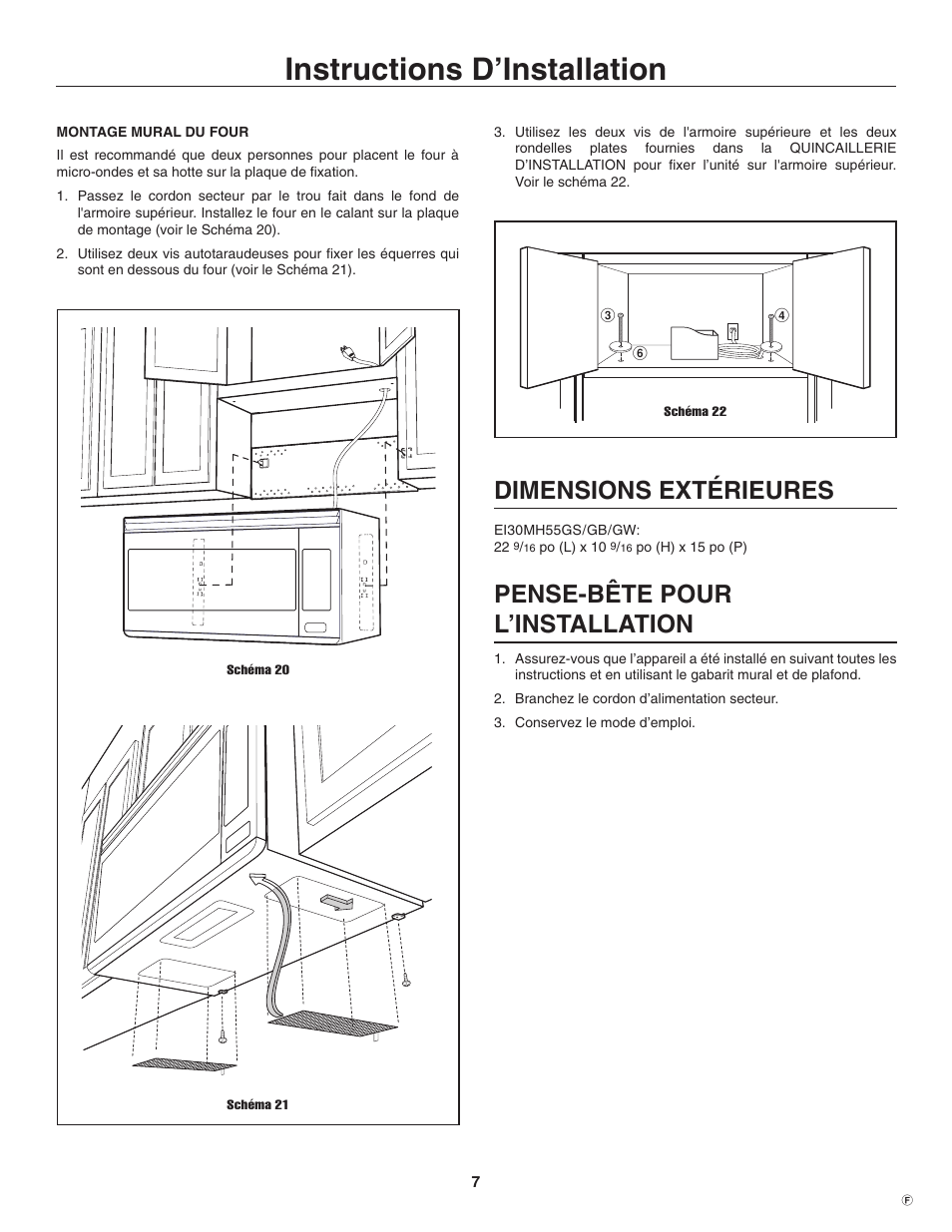 Instructions d’installation, Dimensions extérieures, Pense-bête pour l’installation | Electrolux TINSEB484MRR0 User Manual | Page 23 / 24
