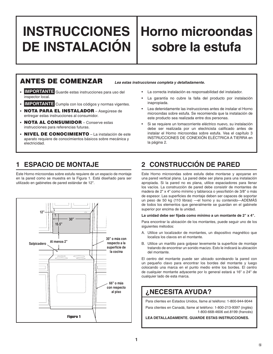 Espacio de montaje, Antes de comenzar, 2 construcción de pared | Necesita ayuda | Electrolux TINSEB484MRR0 User Manual | Page 9 / 24