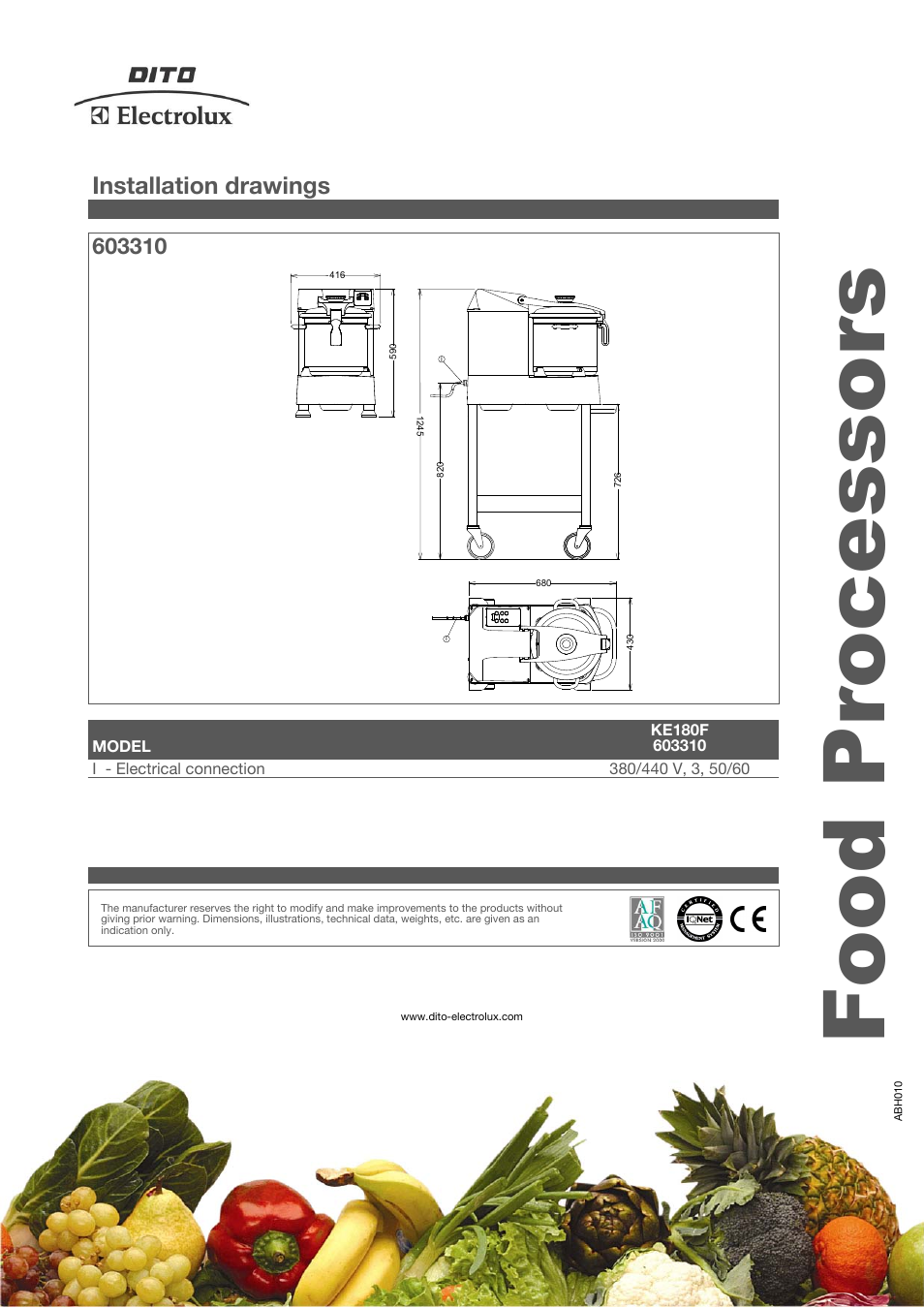 Food processors, Installation drawings | Electrolux Dito 603310 User Manual | Page 3 / 3