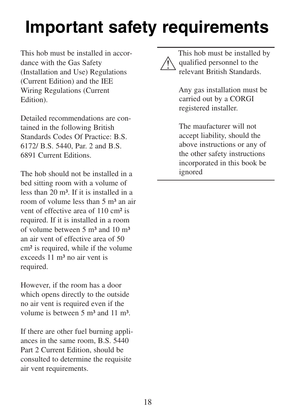 Important safety requirements | Electrolux FM 4300G-an User Manual | Page 18 / 32