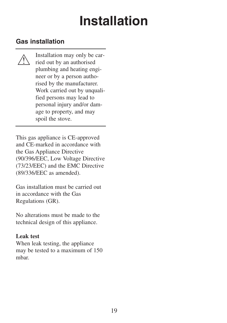 Installation | Electrolux FM 4300G-an User Manual | Page 19 / 32