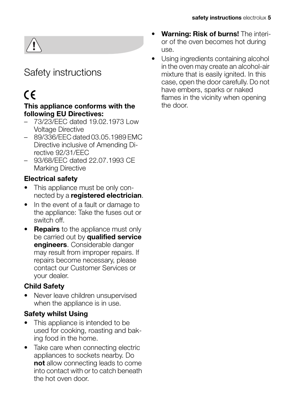 Safety instructions | Electrolux Built-In Electric EOB51000 User Manual | Page 5 / 56