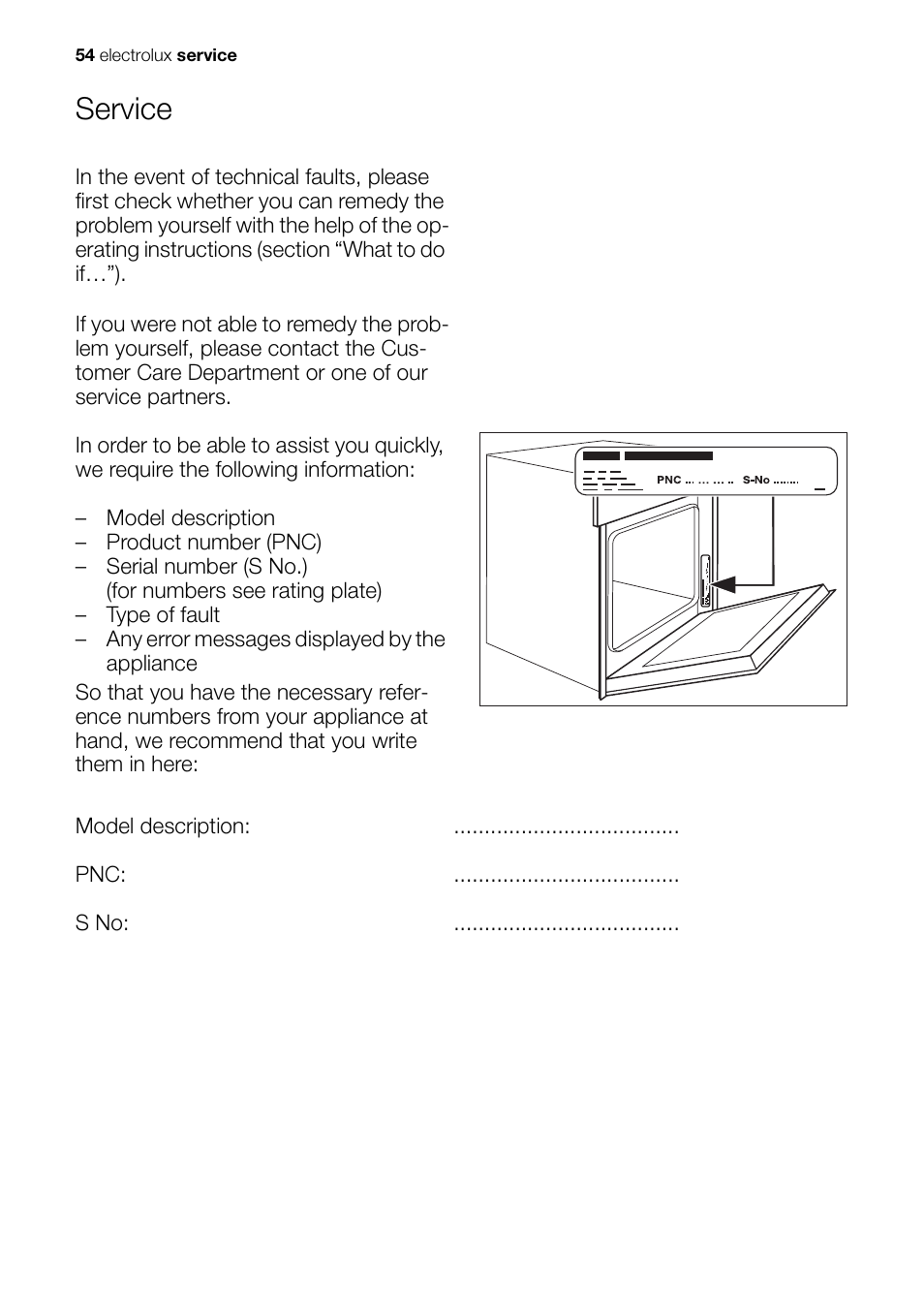 Service | Electrolux Built-In Electric EOB51000 User Manual | Page 54 / 56