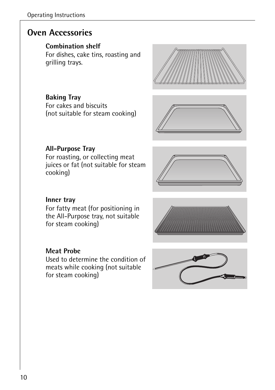 Oven accessories | Electrolux B8920 User Manual | Page 10 / 76