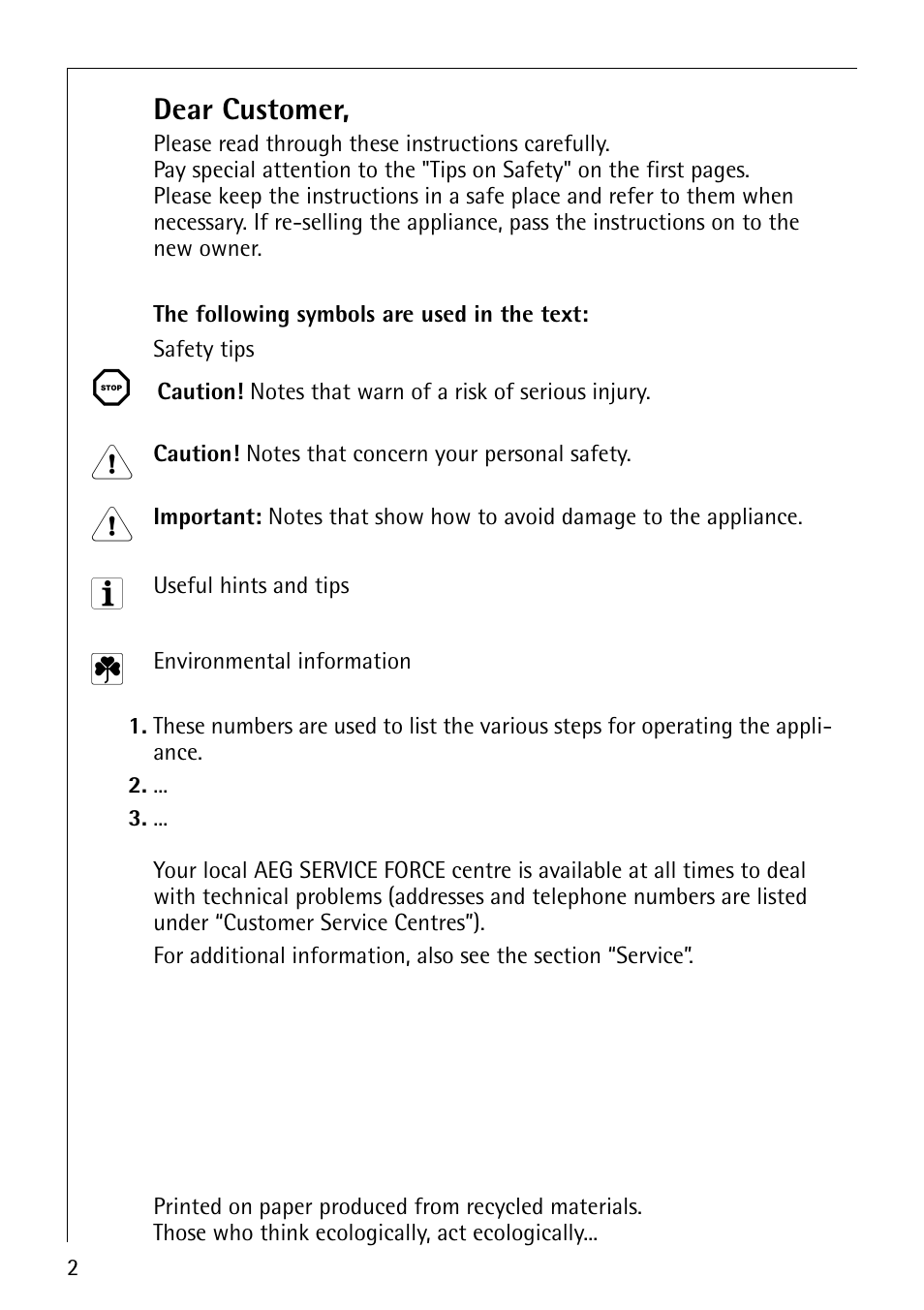 Dear customer | Electrolux B8920 User Manual | Page 2 / 76