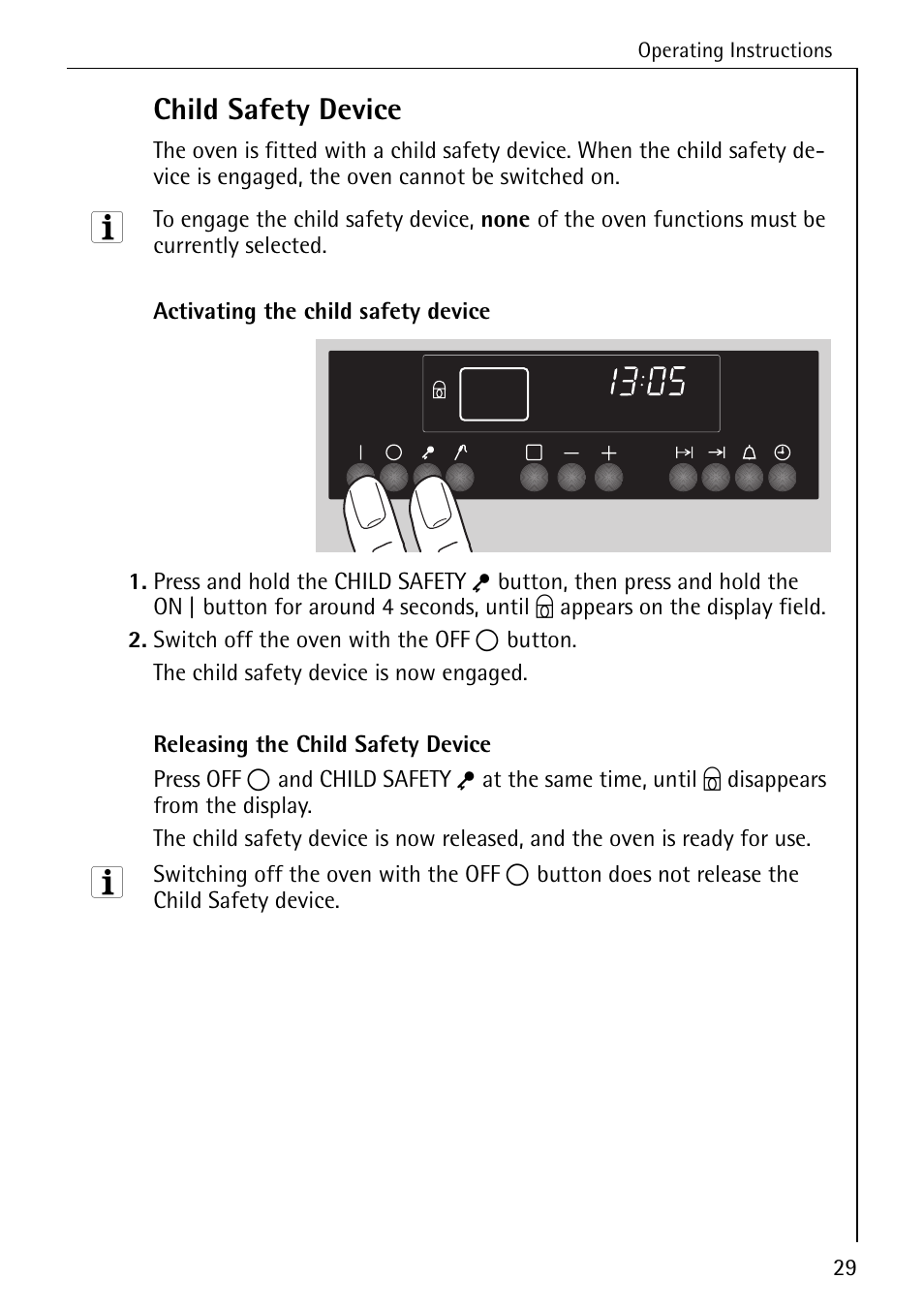 Child safety device | Electrolux B8920 User Manual | Page 29 / 76