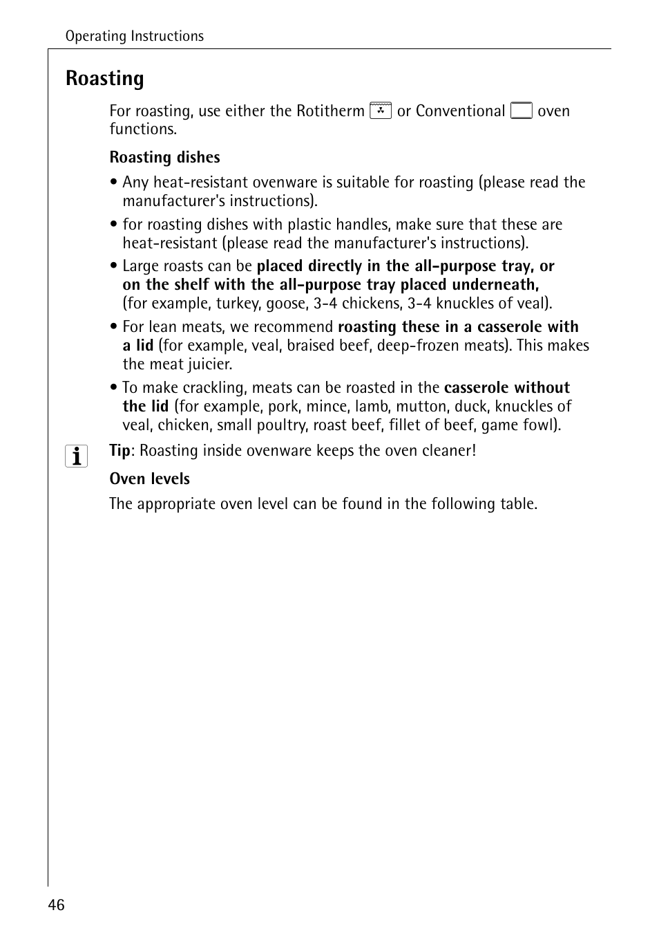 Roasting | Electrolux B8920 User Manual | Page 46 / 76