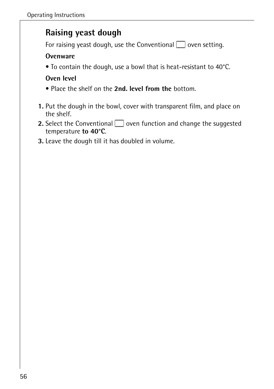 Raising yeast dough | Electrolux B8920 User Manual | Page 56 / 76