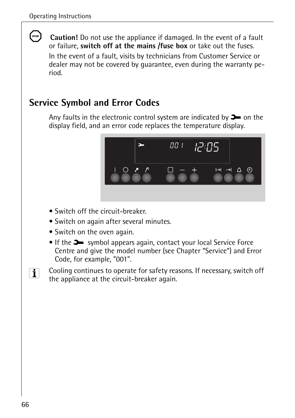 Service symbol and error codes | Electrolux B8920 User Manual | Page 66 / 76