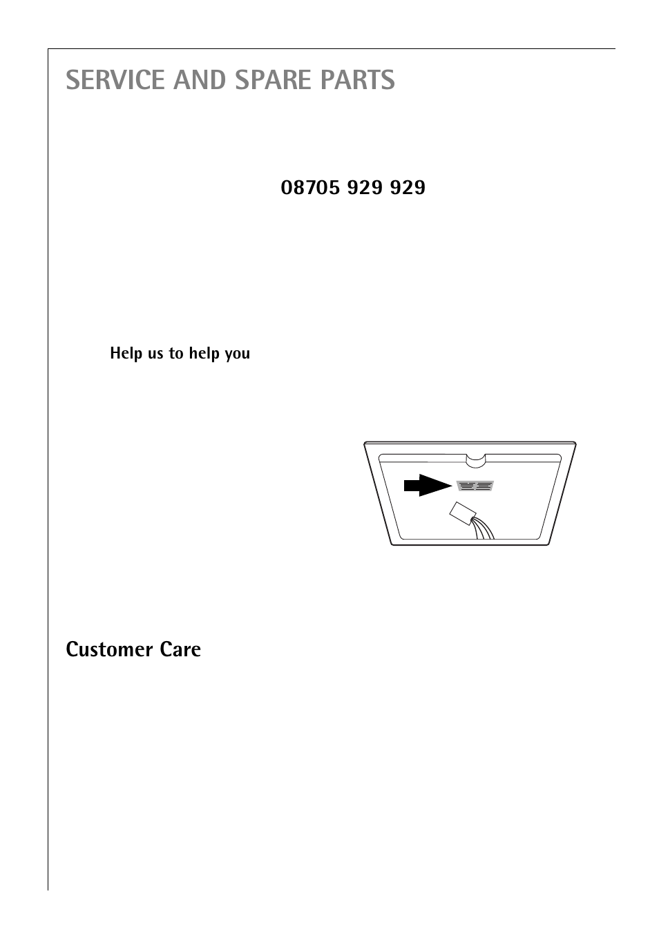Service and spare parts, Customer care | Electrolux 65300 K User Manual | Page 30 / 40