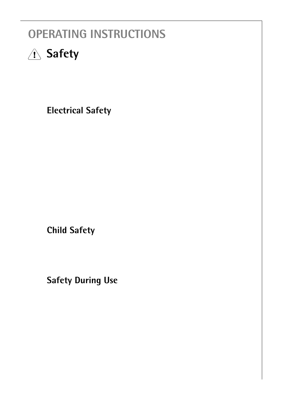Operating instructions, Safety, Electrical safety | Child safety, Safety during use | Electrolux 65300 K User Manual | Page 5 / 40