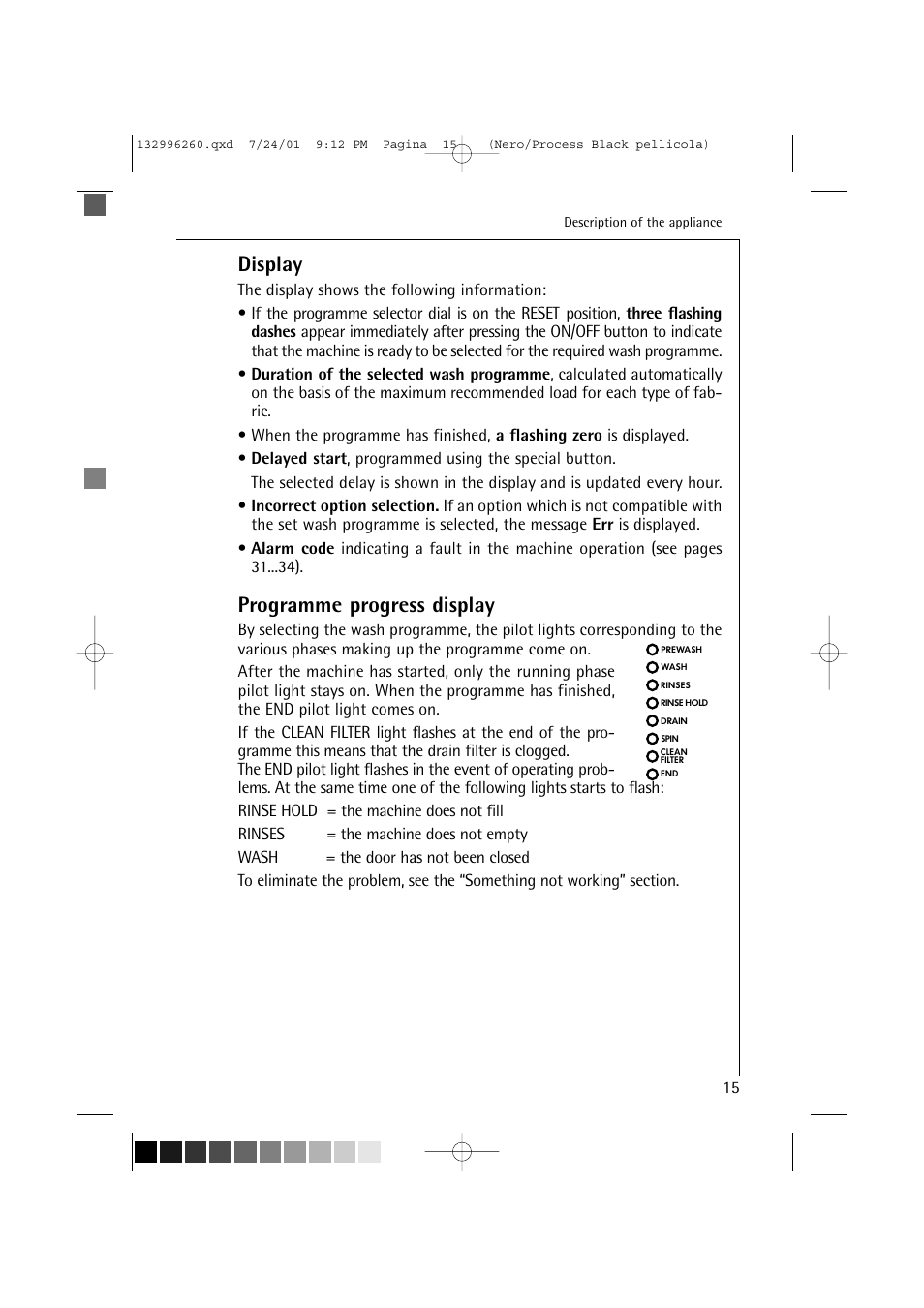 Display, Programme progress display | Electrolux 10500 VI User Manual | Page 15 / 52