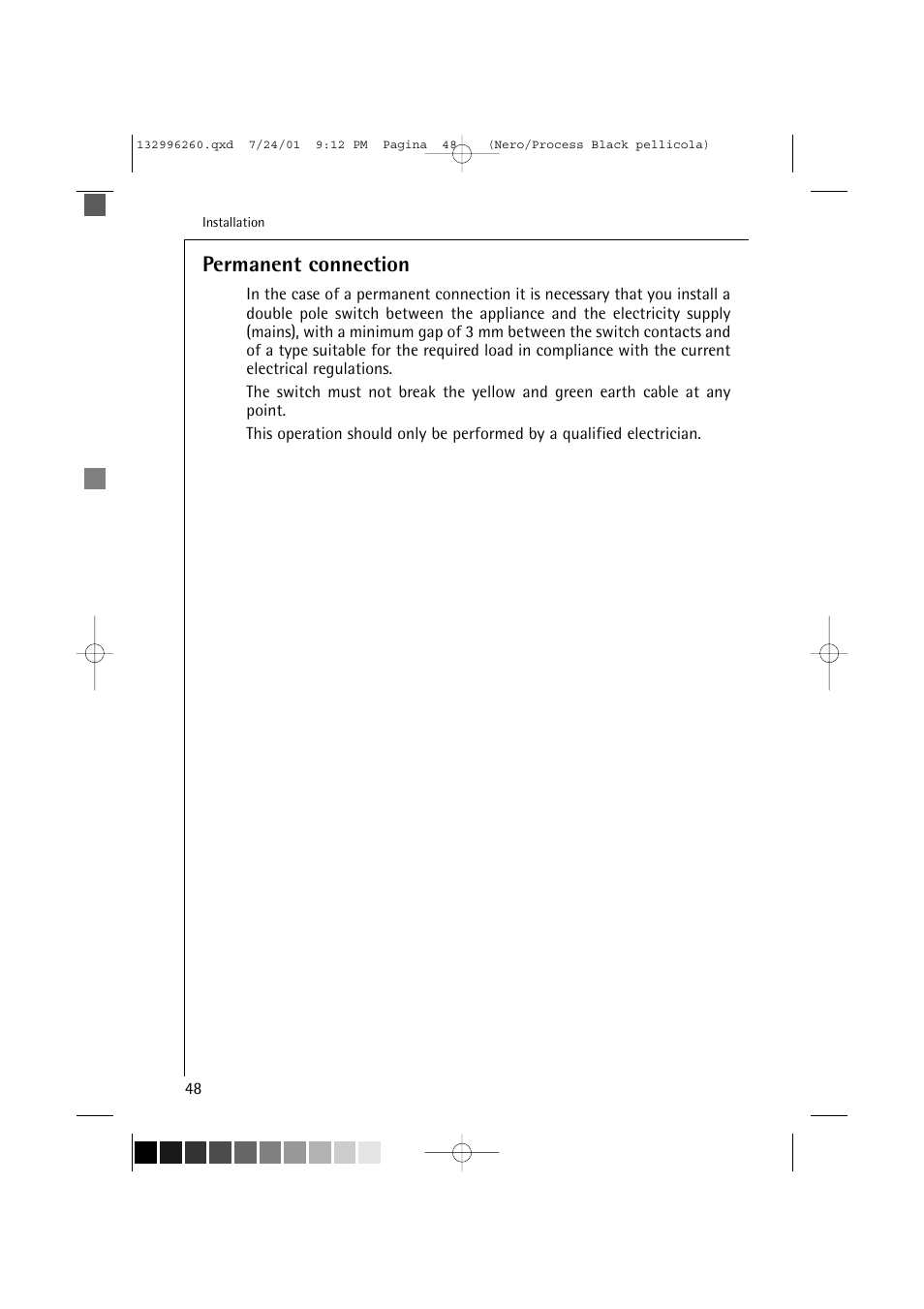 Permanent connection | Electrolux 10500 VI User Manual | Page 48 / 52