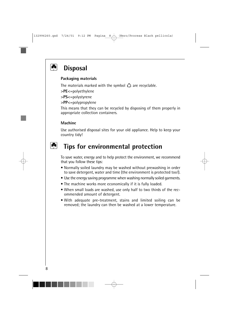 Disposal, Tips for environmental protection | Electrolux 10500 VI User Manual | Page 8 / 52