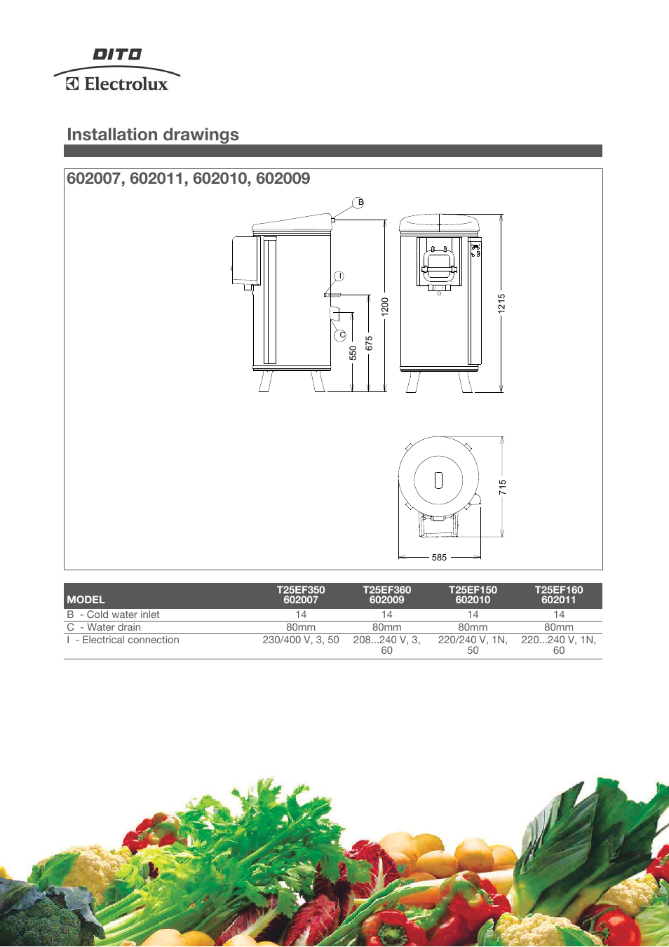 Installation drawings | Electrolux T25E User Manual | Page 3 / 4