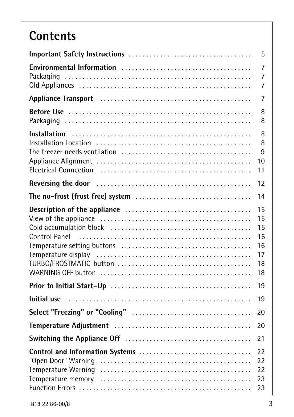 Electrolux ARCTIS Electronic Freezer no_frost User Manual | Page 3 / 36