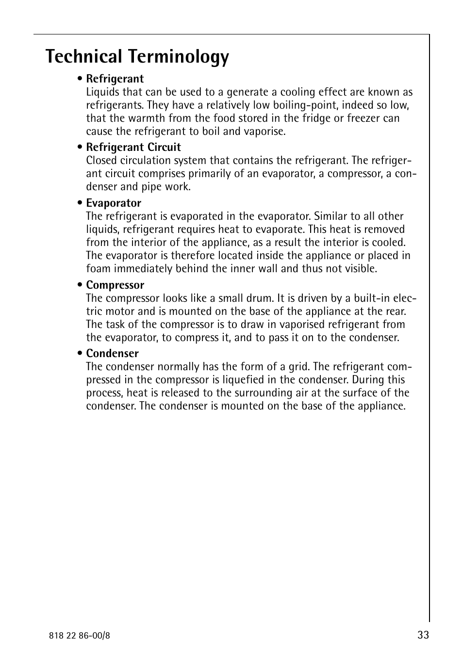 Technical terminology | Electrolux ARCTIS Electronic Freezer no_frost User Manual | Page 33 / 36