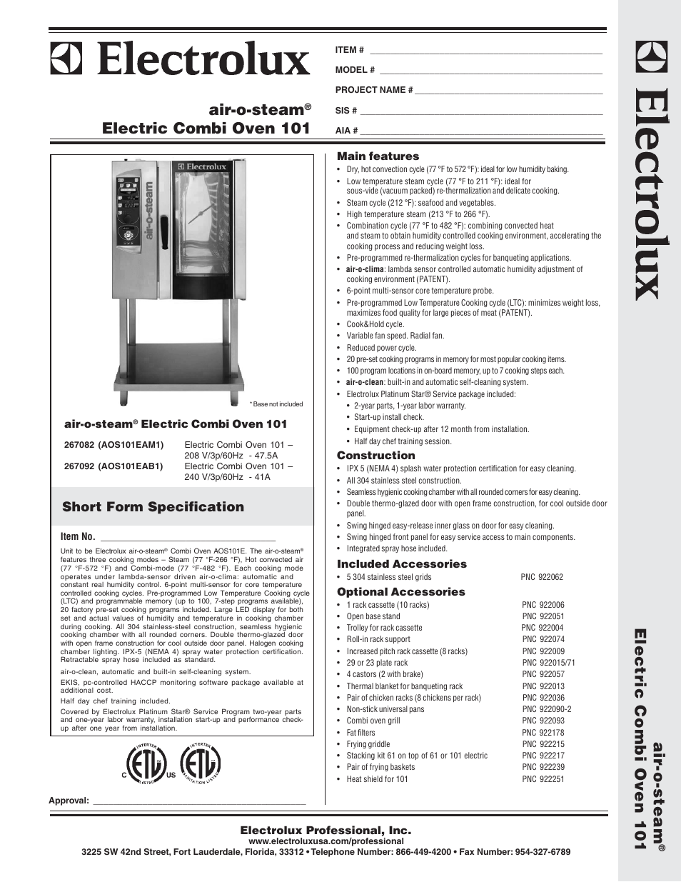 Electrolux Air-O-Steam 267082 (AOS101EAM1) User Manual | 2 pages