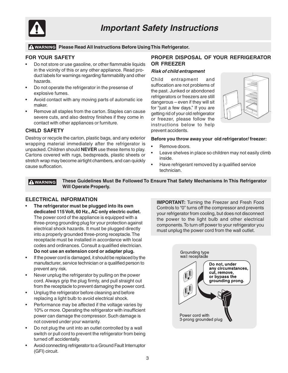 Important safety instructions | Electrolux 240400112 User Manual | Page 3 / 21