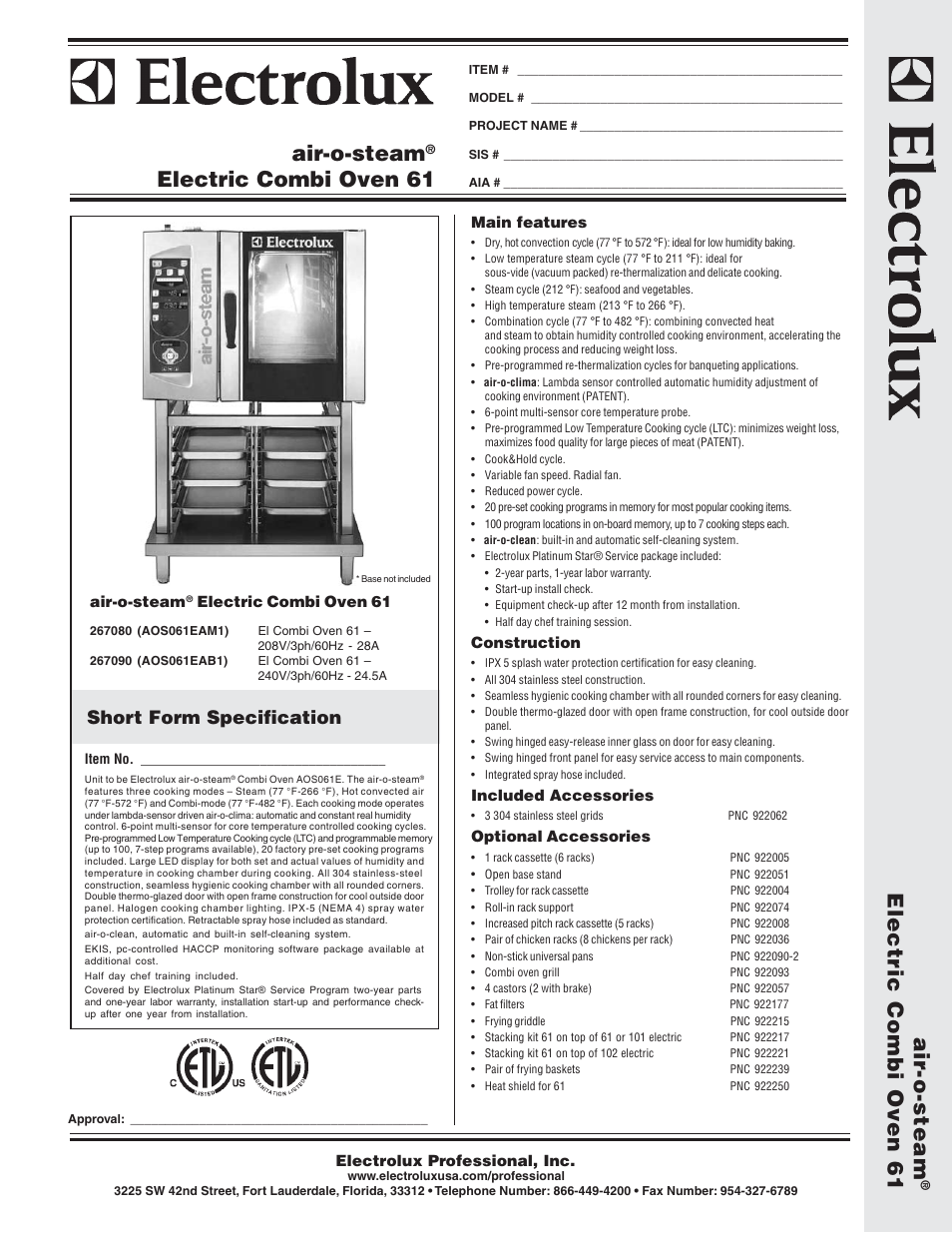 Electrolux Air-O-Steam AOS061EAM1 User Manual | 2 pages