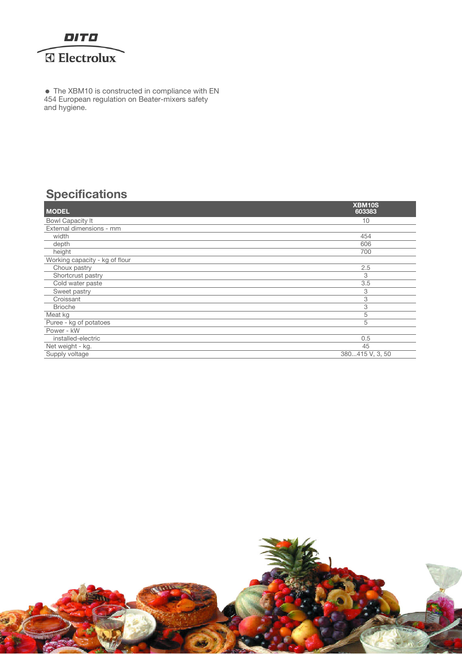 Specifications | Electrolux XBM10 User Manual | Page 2 / 4