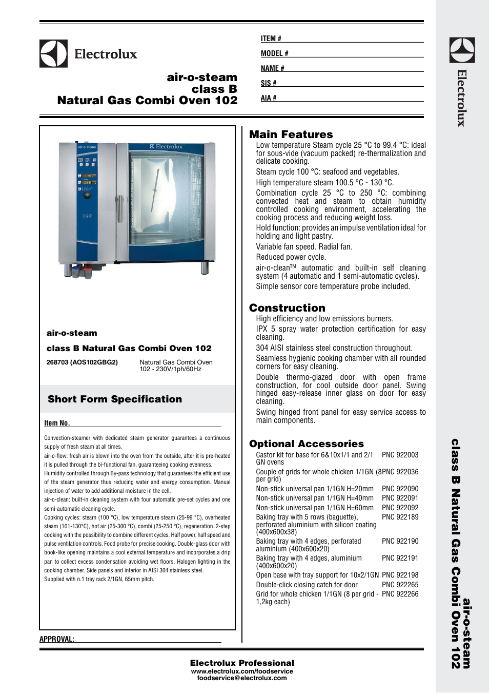 Electrolux Class B Natural Gas Combi Oven 102 268703 User Manual | 3 pages