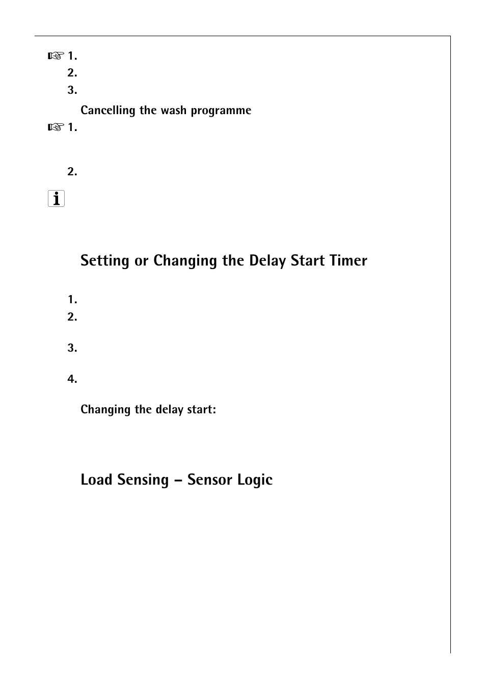 Setting or changing the delay start timer, Load sensing – sensor logic | Electrolux 50750 i User Manual | Page 23 / 40