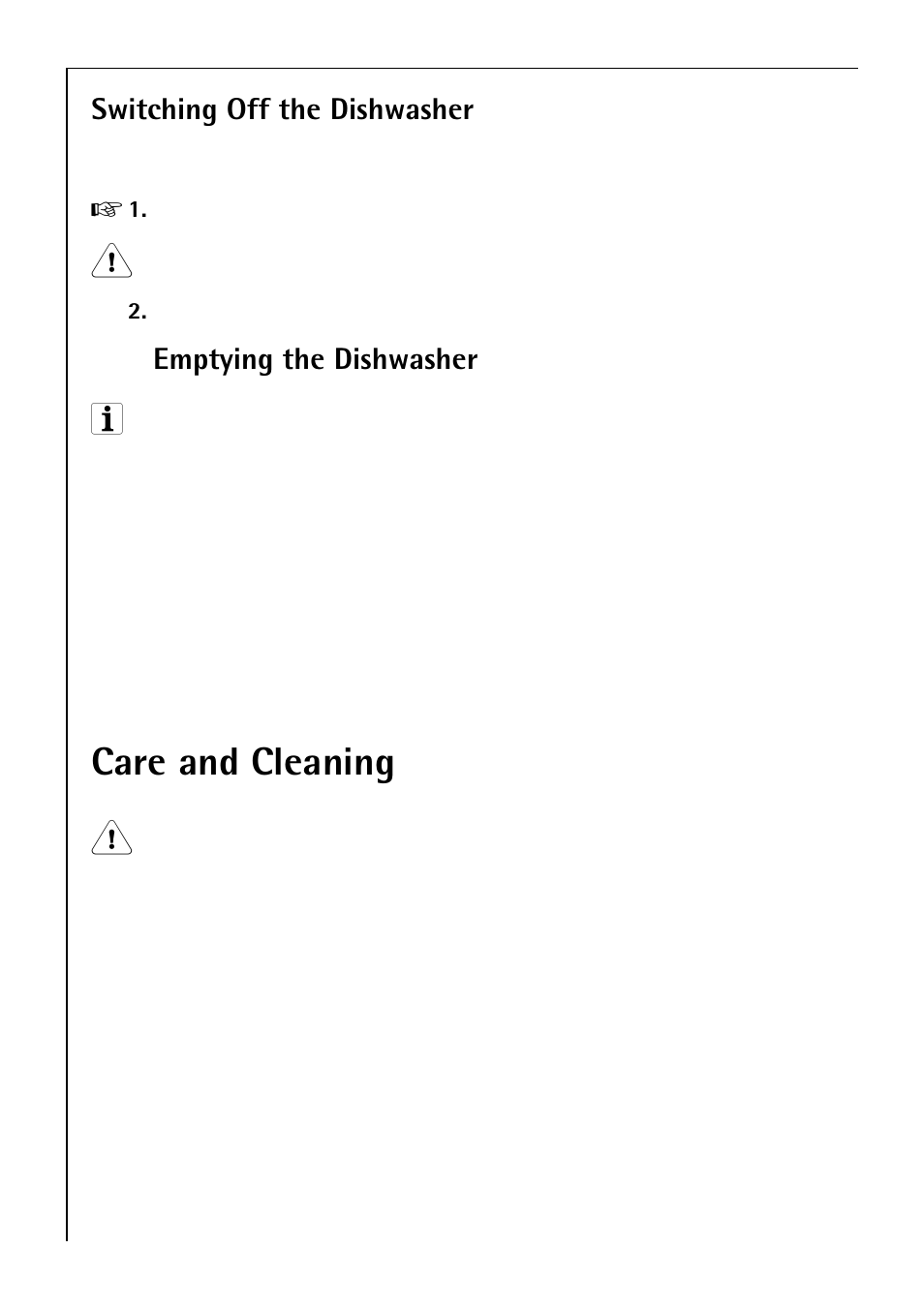 Care and cleaning, Switching off the dishwasher, Emptying the dishwasher | Electrolux 50750 i User Manual | Page 24 / 40