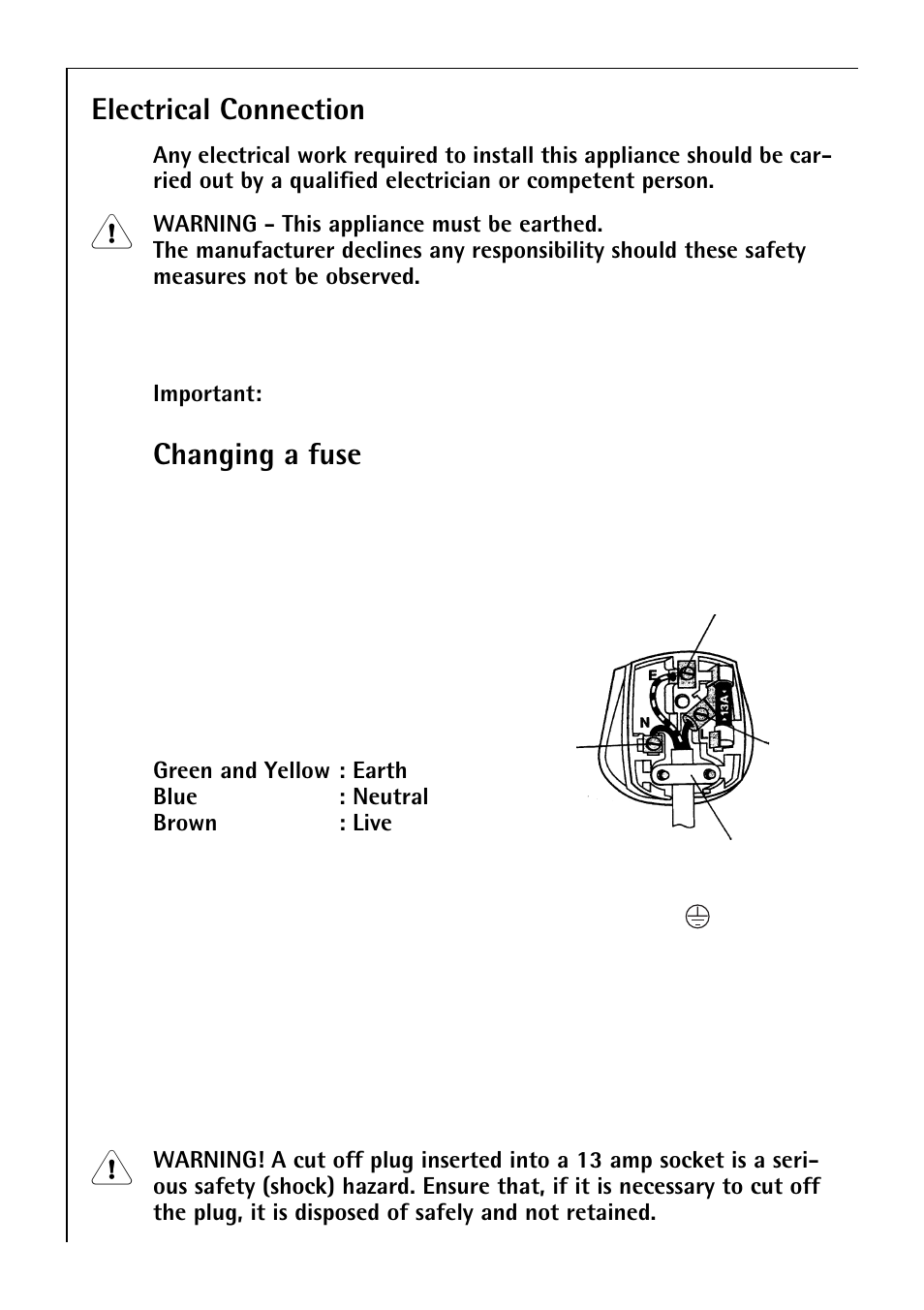 Electrical connection, Changing a fuse | Electrolux 50750 i User Manual | Page 36 / 40